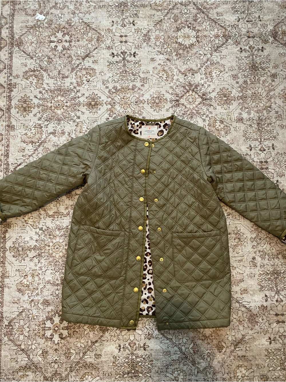 Olive Quilted ' Jacket with Leopard Lining - Picture 1 of 9